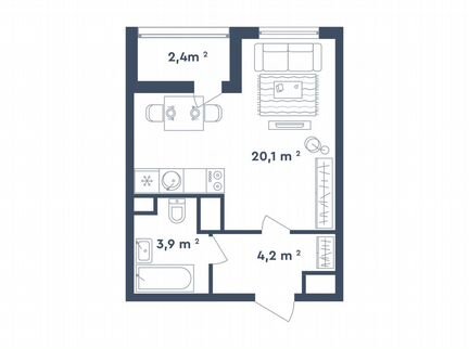 Квартира-студия, 29.4 м², 19/26 эт.