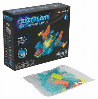 Конструктор Гратвест 48 деталей, светящийся, c 1 LED элементом, Crystaland, Самолет, 4 модели в 1, коробка (Г86894)