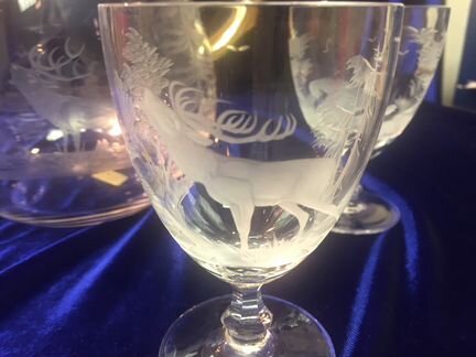 Кувшин 3 фужера антиквариат резьба Германия олень