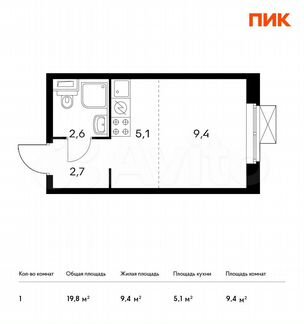 Квартира-студия, 19.8 м², 18/23 эт.