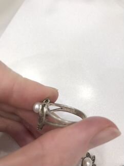 Серьги серебро с жемчугом, кольцо, кулон