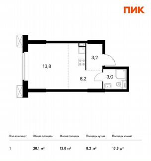 Апартаменты-студия, 28.1 м², 15/28 эт.