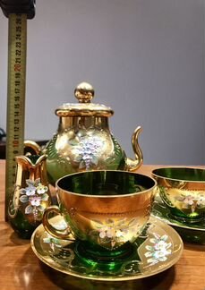 Набор чайный Зеленый. Богемия. Чайник, молочник, д