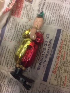 Елочная игрушка СССР Клоун с дудочкой