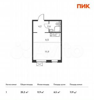 Квартира-студия, 25.2 м², 12/25 эт.