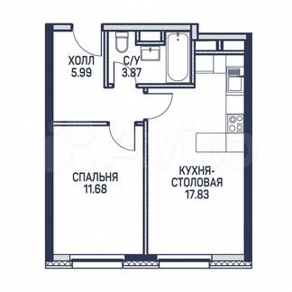 1-к квартира, 39.4 м², 12/22 эт.