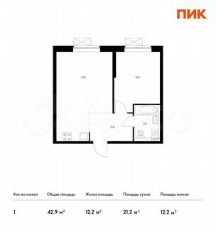 1-к квартира, 42.9 м², 19/33 эт.