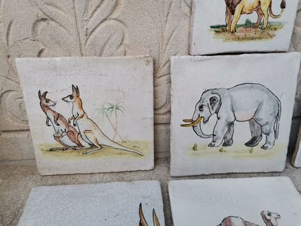 Плитки старинные 19 век детские Испания животные