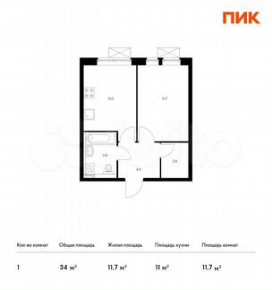 1-к квартира, 34 м², 16/33 эт.