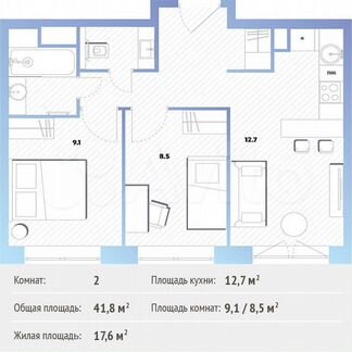 2-к квартира, 41.8 м², 29/30 эт.
