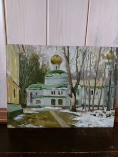 Картина маслом церковь 30/40 в золочёной раме